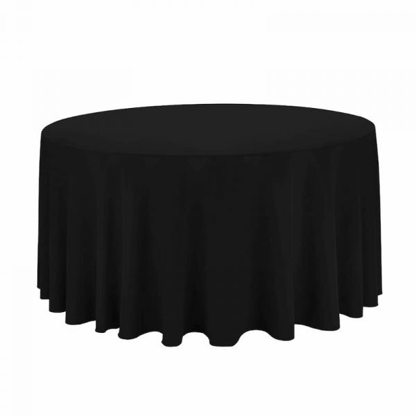 118" round black linen